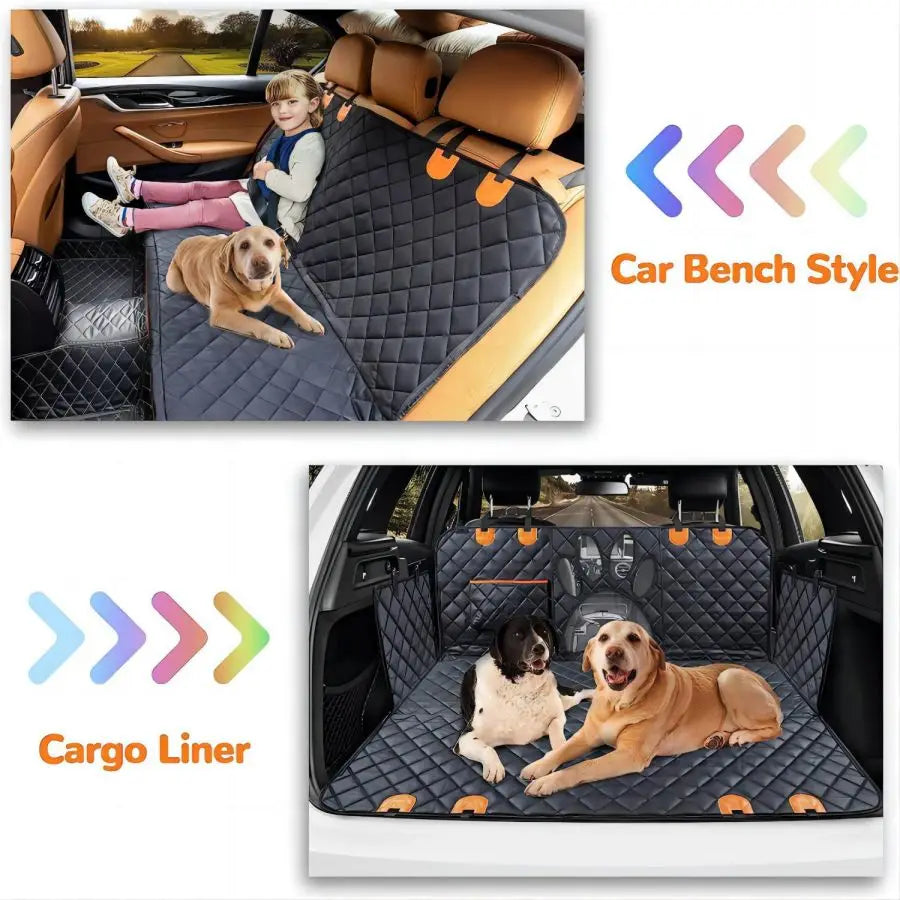 Waterproof Dog Car Seat Cover Hammock for Back Seat with Mesh Window, Side Zipper, and Full Seat & Door Protection for Pets