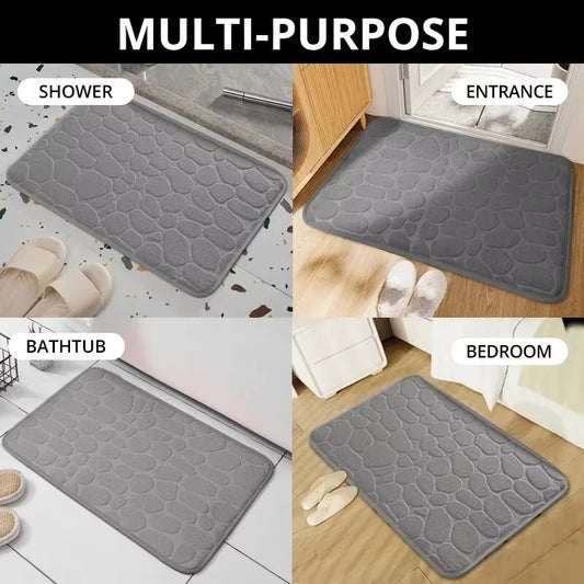 Memory Foam Bathroom Mat, Embossed Velvet Non-Slip Cobblestone Floor Rug, Microfiber Carpet for Bathroom and Living Room
