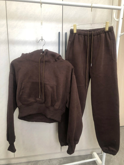 Women’s Fleece Hoodie and Jogger Pants 2-Piece Tracksuit Set, Warm Solid Color Sweat Suit for Fall and Winter Casual Sports Outfit