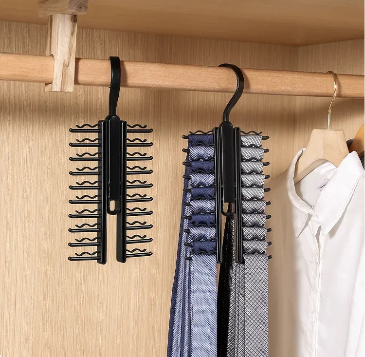 Rotatable Tie Hanger – 20-Row Large Capacity Necktie & Belt Organizer with Skidproof Hooks