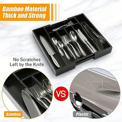 Expandable Kitchen Drawer Organizer – Adjustable Retractable Cutlery Storage Box with Dividers