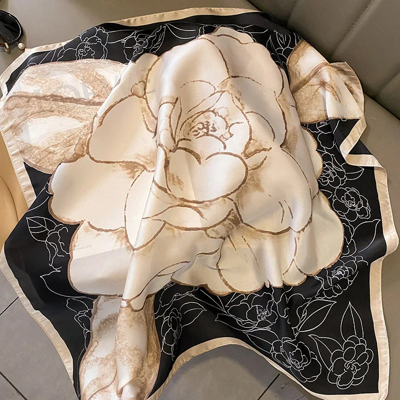 Luxury Printed Silk-Style Square Scarf for Women, Soft Satin Neckerchief Headband and Hair Ribbon, Fashion Hijab and Bag Accessory for Office and Daily Wear