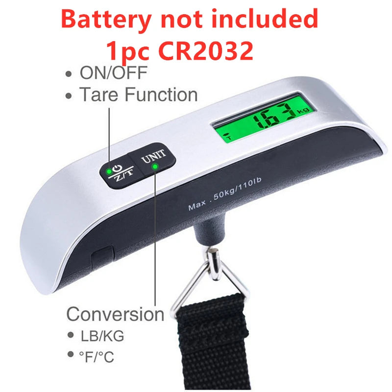 Portable Digital Luggage Scale with LCD Display, 50kg / 110lb Electronic Hanging Suitcase Scale, Travel Baggage Weight Checker with Temperature Display