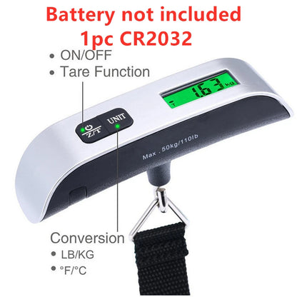 Portable Digital Luggage Scale with LCD Display, 50kg / 110lb Electronic Hanging Suitcase Scale, Travel Baggage Weight Checker with Temperature Display