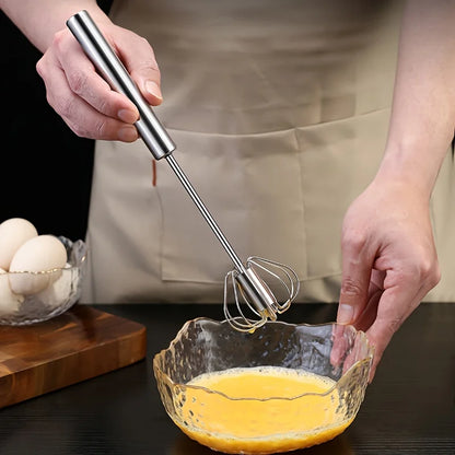 Stainless Steel Semi-Automatic Egg Beater, Hand Push Mixer for Egg, Cream and Baking Mixing
