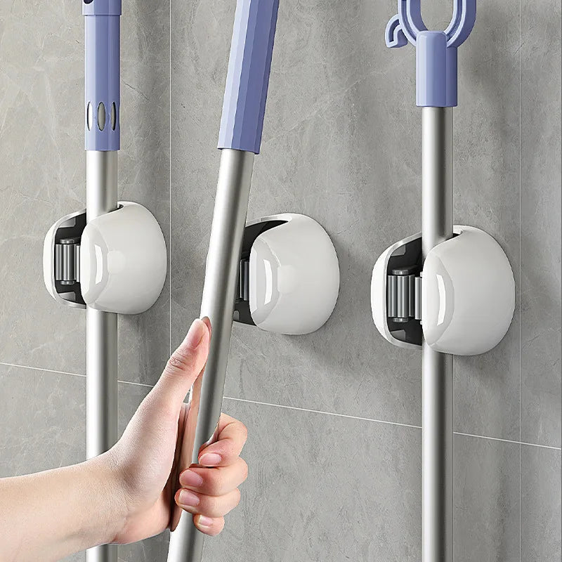 Self-Adhesive Roller Mop Hooks – Wall-Mounted Broom & Cleaning Tool Organizer Rack for Bathroom & Home
