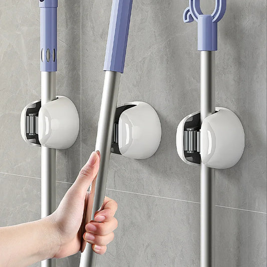 Self-Adhesive Roller Mop Hooks – Wall-Mounted Broom & Cleaning Tool Organizer Rack for Bathroom & Home