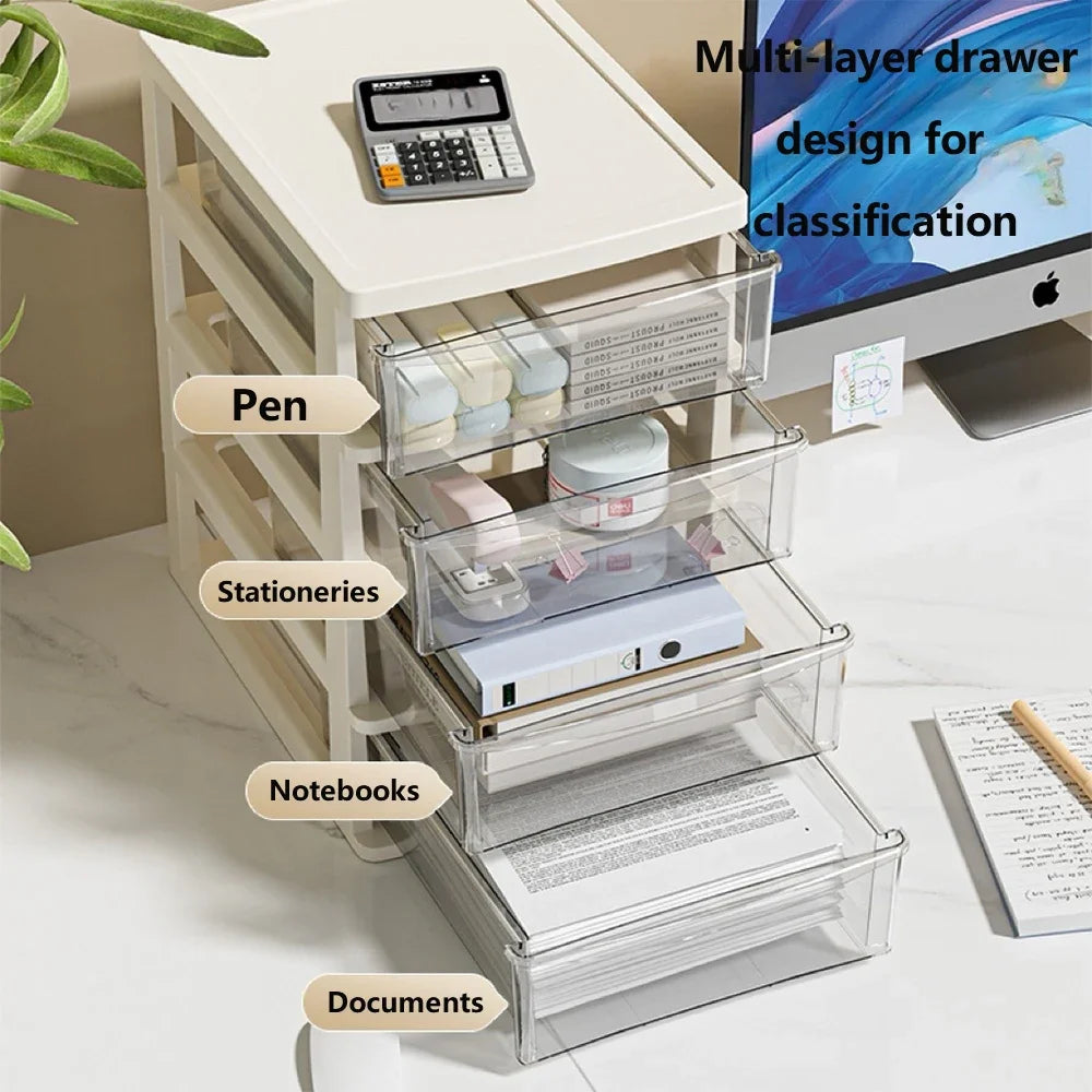 Clear Desktop Storage Box with Drawer – Heightened Plastic Table Organizer for Stationery & Cosmetics