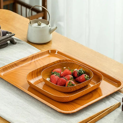 Japanese Style Imitation Wood Grain Square Plate, Simple Kitchen Tableware Dish for Dinner & Serving
