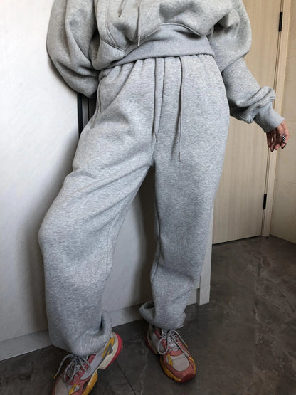 Women’s Fleece Hoodie and Jogger Pants 2-Piece Tracksuit Set, Warm Solid Color Sweat Suit for Fall and Winter Casual Sports Outfit
