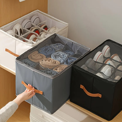 Foldable Shoe Organizer with Lid – Heavy-Duty Oxford Fabric Storage Box with Clear Front Panel