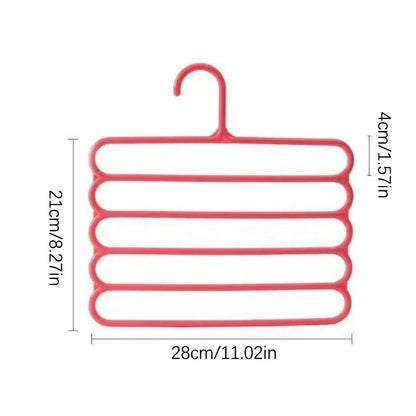 5-Layer Multi-Functional Clothes Hanger – Non-Slip Plastic Pants Storage Rack for Closet Organization