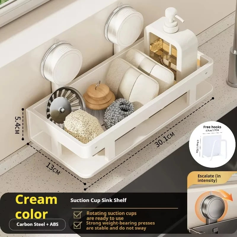 Suction Cup Wall-Mounted Kitchen Sink Storage Rack – Punch-Free Rag & Sponge Draining Organizer