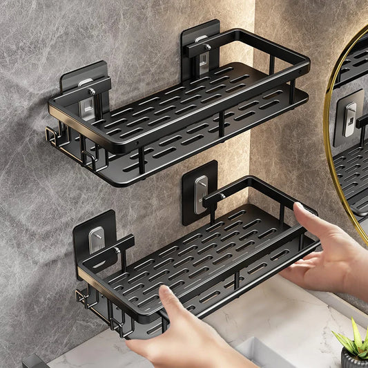 Wall Hanging Corner Bathroom Shelf – No-Drill Rectangular Shower Rack for Shampoo & Towels