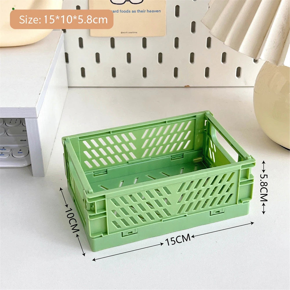Collapsible Plastic Crate – Folding Storage Box Basket for Desktop, Cosmetics & Home Organization