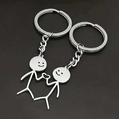 2PCS Funny Cartoon Doodle Middle Finger Keychain Set, Stainless Steel Couple Friendship Key Rings, Unisex Metal Keychain Gift for Men and Women
