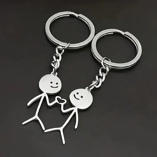 2PCS Funny Cartoon Doodle Middle Finger Keychain Set, Stainless Steel Couple Friendship Key Rings, Unisex Metal Keychain Gift for Men and Women