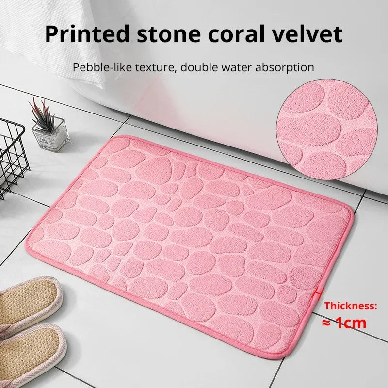 Memory Foam Bathroom Mat, Embossed Velvet Non-Slip Cobblestone Floor Rug, Microfiber Carpet for Bathroom and Living Room