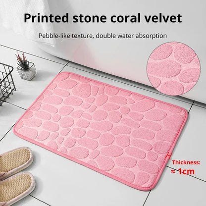Memory Foam Bathroom Mat, Embossed Velvet Non-Slip Cobblestone Floor Rug, Microfiber Carpet for Bathroom and Living Room