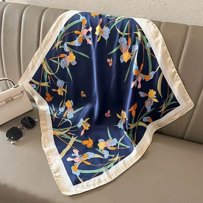 Luxury Printed Silk-Style Square Scarf for Women, Soft Satin Neckerchief Headband and Hair Ribbon, Fashion Hijab and Bag Accessory for Office and Daily Wear