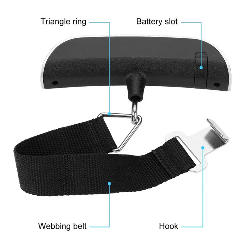 Portable Digital Luggage Scale with LCD Display, 50kg / 110lb Electronic Hanging Suitcase Scale, Travel Baggage Weight Checker with Temperature Display