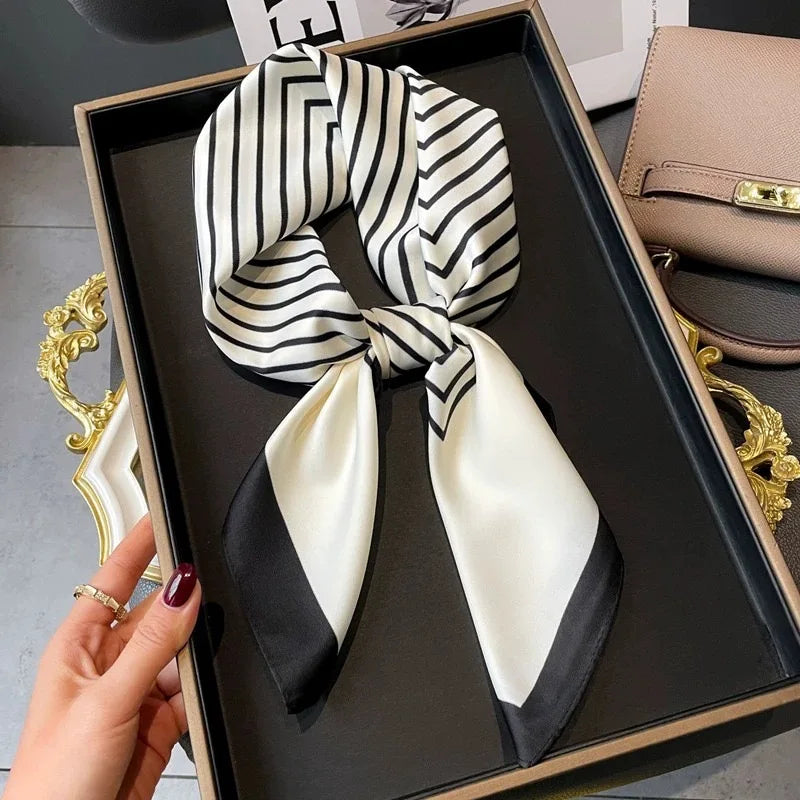 Luxury Printed Silk-Style Square Scarf for Women, Soft Satin Neckerchief Headband and Hair Ribbon, Fashion Hijab and Bag Accessory for Office and Daily Wear