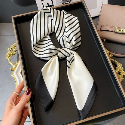 Luxury Printed Silk-Style Square Scarf for Women, Soft Satin Neckerchief Headband and Hair Ribbon, Fashion Hijab and Bag Accessory for Office and Daily Wear