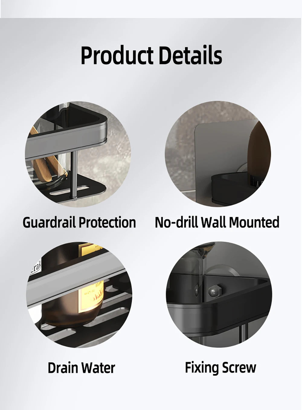 Wall Hanging Corner Bathroom Shelf – No-Drill Rectangular Shower Rack for Shampoo & Towels