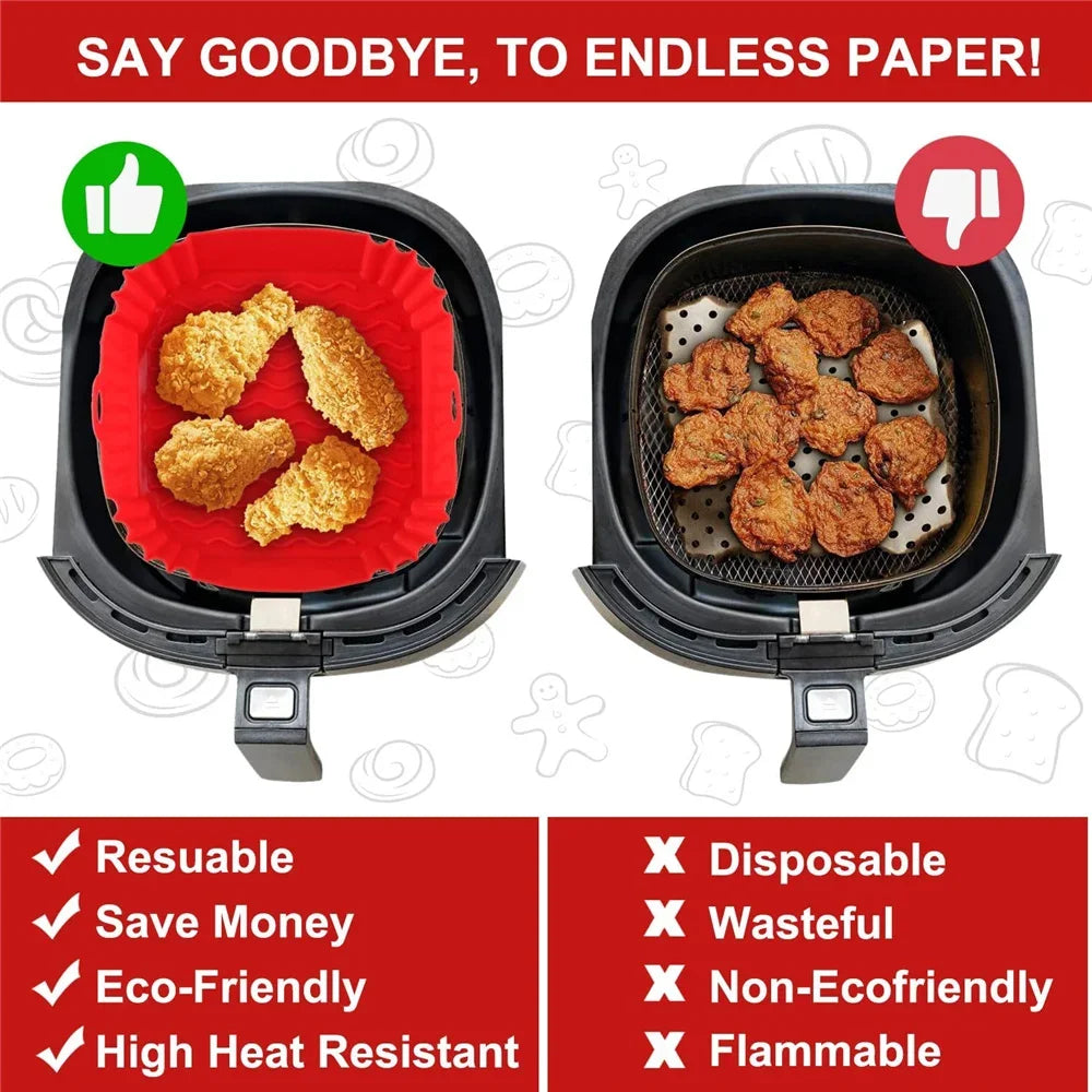 Reusable Silicone Air Fryer Pan Liner – Non-Stick Airfryer Oven Baking Tray for Pizza and Chicken