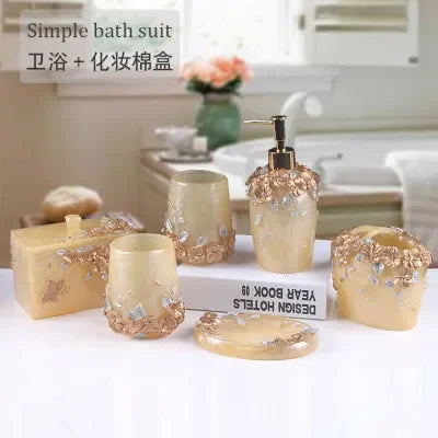 5-Piece Resin Bathroom Accessory Set, European Retro Toilet Set with Soap Dispenser, Tissue Holder, Toilet Brush & Cotton Swab Box