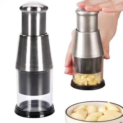 Stainless Steel Manual Hand Chopper – Mini Garlic Chopper Vegetable Slicer Mincer Crusher for Garlic, Ginger, Herbs, and Nuts