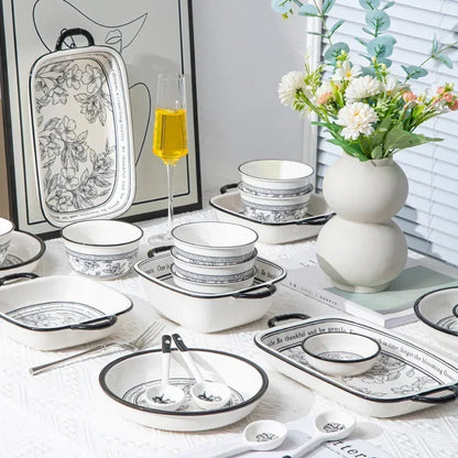 20PCS Porcelain Dinnerware Set for 4, Lucky Pattern Ceramic Tableware Gift Box with Bowls, Plates & Cutlery