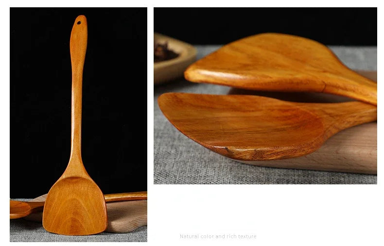 Bamboo Wood Spatula 39cm – Long Handle Wooden Cooking Spatula Safe for Non-Stick Pans