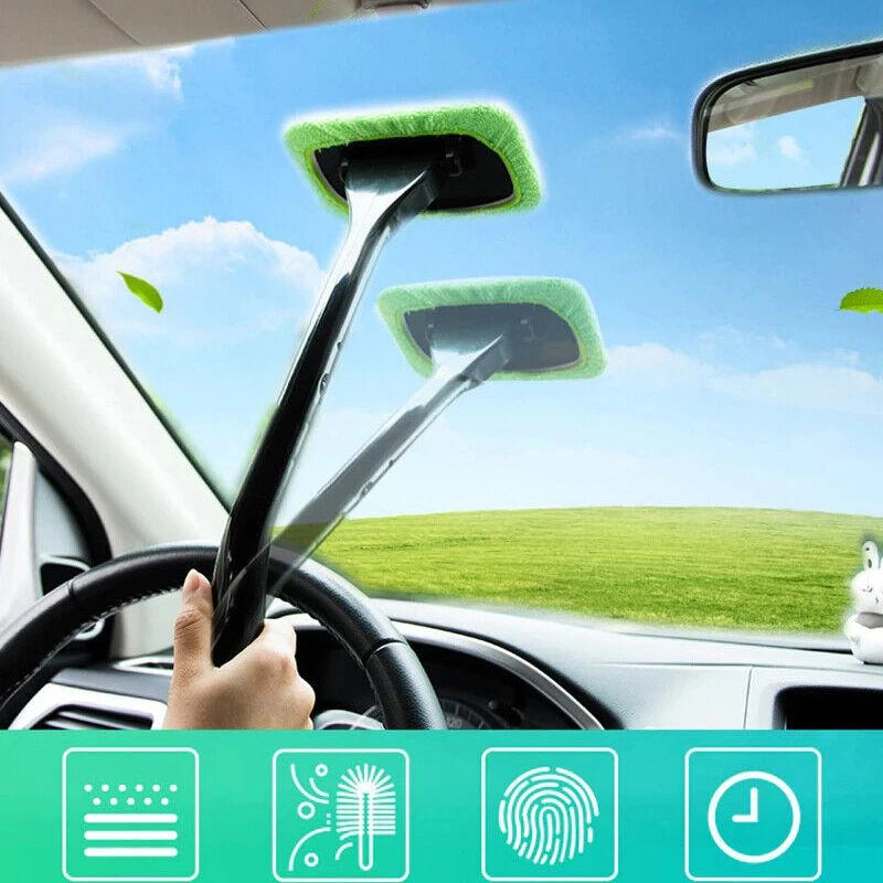 Car Window Cleaner Brush Kit – Windshield Cleaning Wash Tool Set with Long Handle Interior Auto Glass Wiper