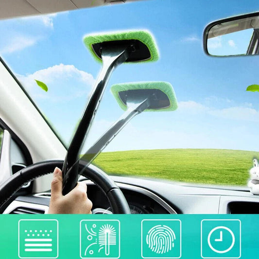 Car Window Cleaner Brush Kit – Windshield Cleaning Wash Tool Set with Long Handle Interior Auto Glass Wiper