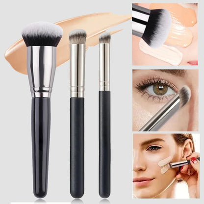Premium Foundation and Concealer Brush Set, Dense Blending Contour and Blusher Makeup Brushes with Wooden Handle, Flawless Under-Eye Face Brush Set