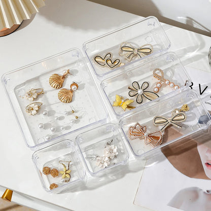 Clear Desk Drawer Organizer Set – Transparent Plastic Storage Boxes for Makeup, Bathroom & Office