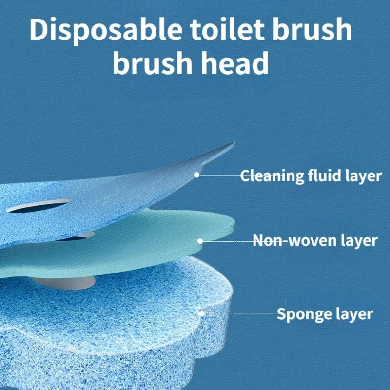 White Disposable Toilet Brush Cleaner with Long Handle, Replaceable Brush Head Bathroom Cleaning Accessory
