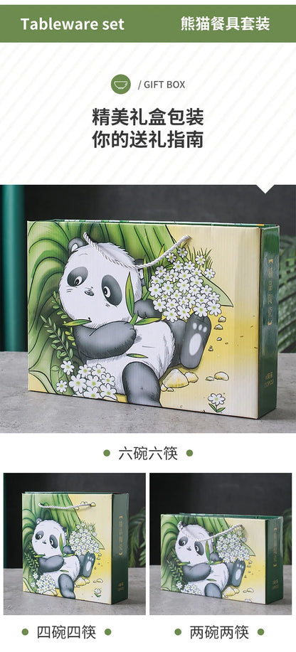 Creative Panda Ceramic Tableware Set, Cartoon Porcelain Dinnerware Gift Box Set