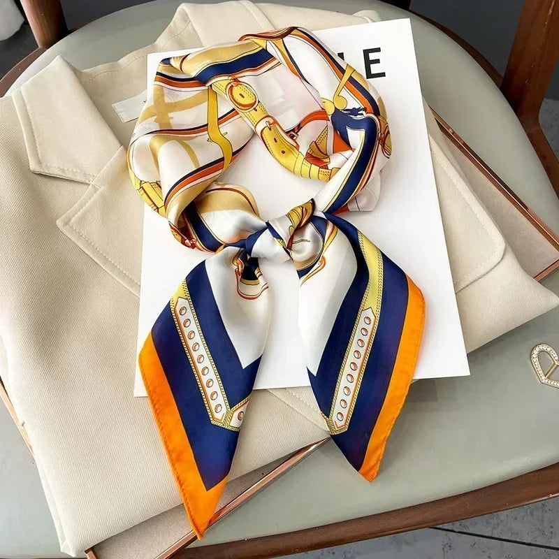 Luxury Printed Silk-Style Square Scarf for Women, Soft Satin Neckerchief Headband and Hair Ribbon, Fashion Hijab and Bag Accessory for Office and Daily Wear