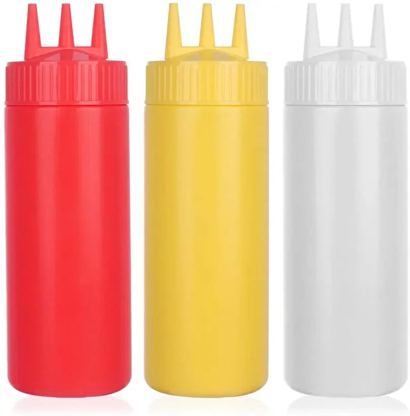 Ketchup Squeeze Bottle Plastic – Condiment Squirt Bottle with 3-Hole Dispensing for Oil, BBQ Sauces, and More