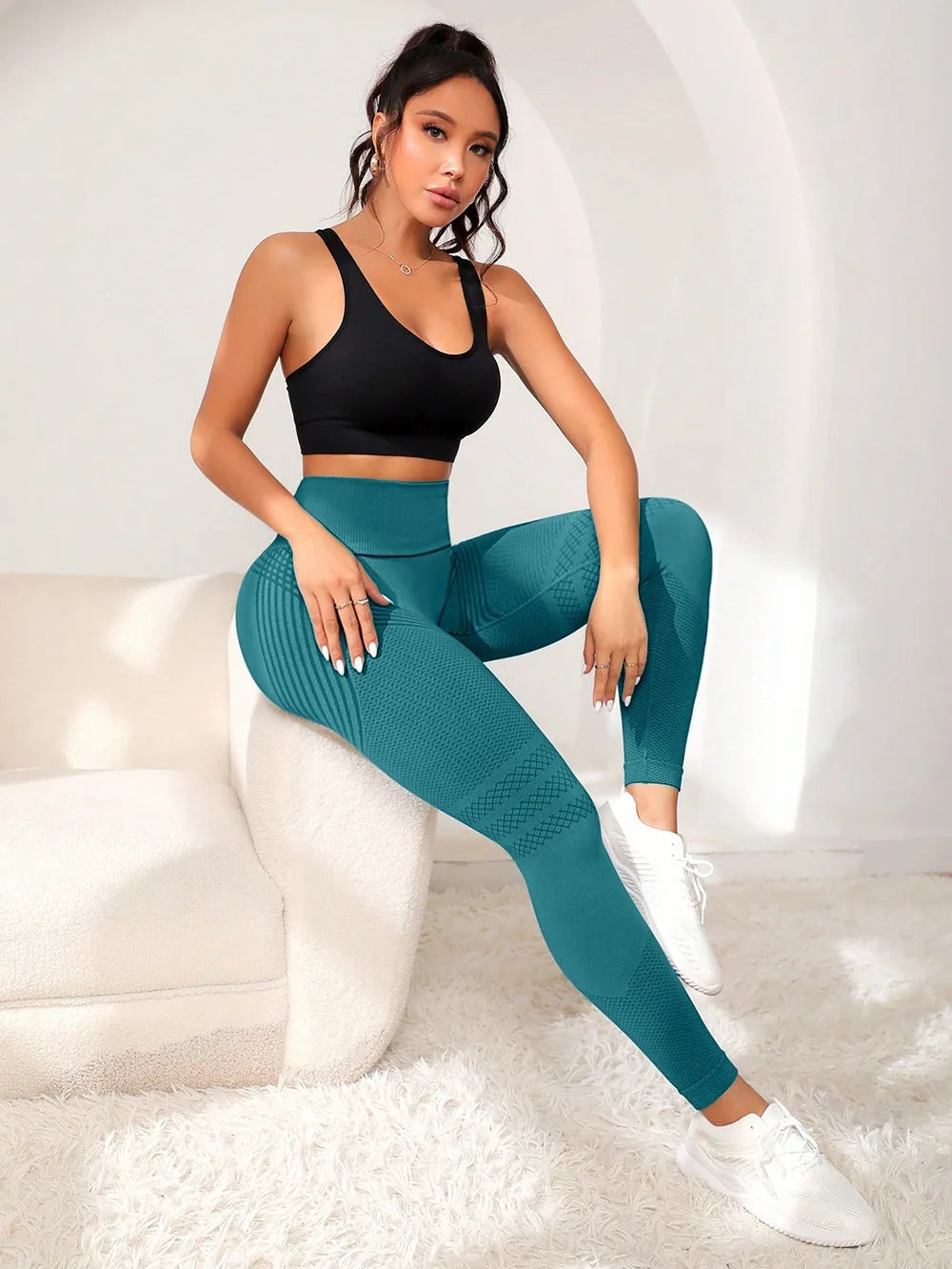 Women’s High Waist Sports Leggings with Butt Lift Design, Sexy Seam Lines Fitness Tight Pants for Yoga, Running, Gym and Workout