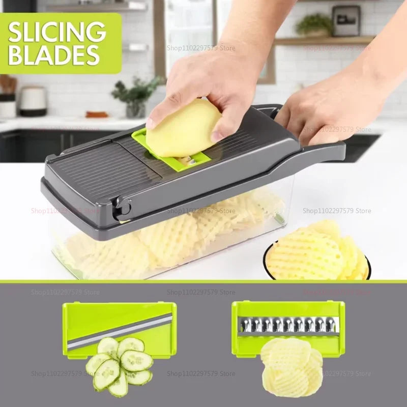 Multifunctional Vegetable Cutter & Grater, Reusable Fruit & Veggie Slicer Shredder with Stainless Steel Blades for Potatoes & Carrots