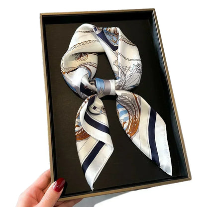 Luxury Printed Silk-Style Square Scarf for Women, Soft Satin Neckerchief Headband and Hair Ribbon, Fashion Hijab and Bag Accessory for Office and Daily Wear