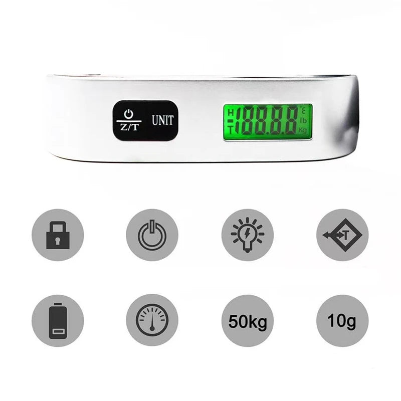 Portable Digital Luggage Scale with LCD Display, 50kg / 110lb Electronic Hanging Suitcase Scale, Travel Baggage Weight Checker with Temperature Display