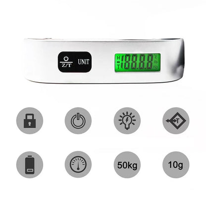 Portable Digital Luggage Scale with LCD Display, 50kg / 110lb Electronic Hanging Suitcase Scale, Travel Baggage Weight Checker with Temperature Display