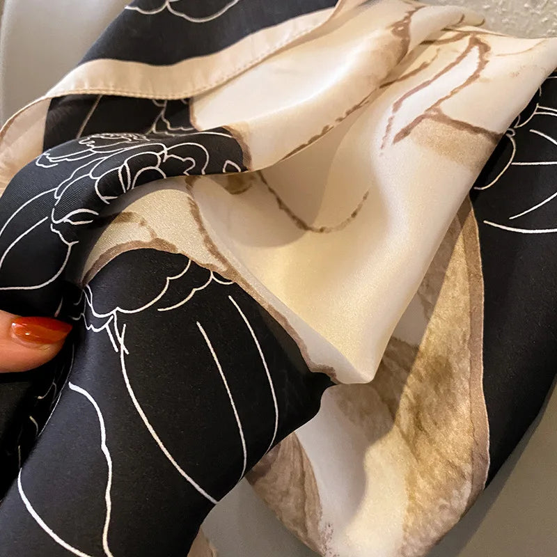 Luxury Printed Silk-Style Square Scarf for Women, Soft Satin Neckerchief Headband and Hair Ribbon, Fashion Hijab and Bag Accessory for Office and Daily Wear