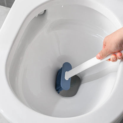 Wall Hanging Toilet Brush with Holder – Long Handled Silicone Toilet Brush with Soft Bristles WC Cleaning Brush Bathroom Accessory