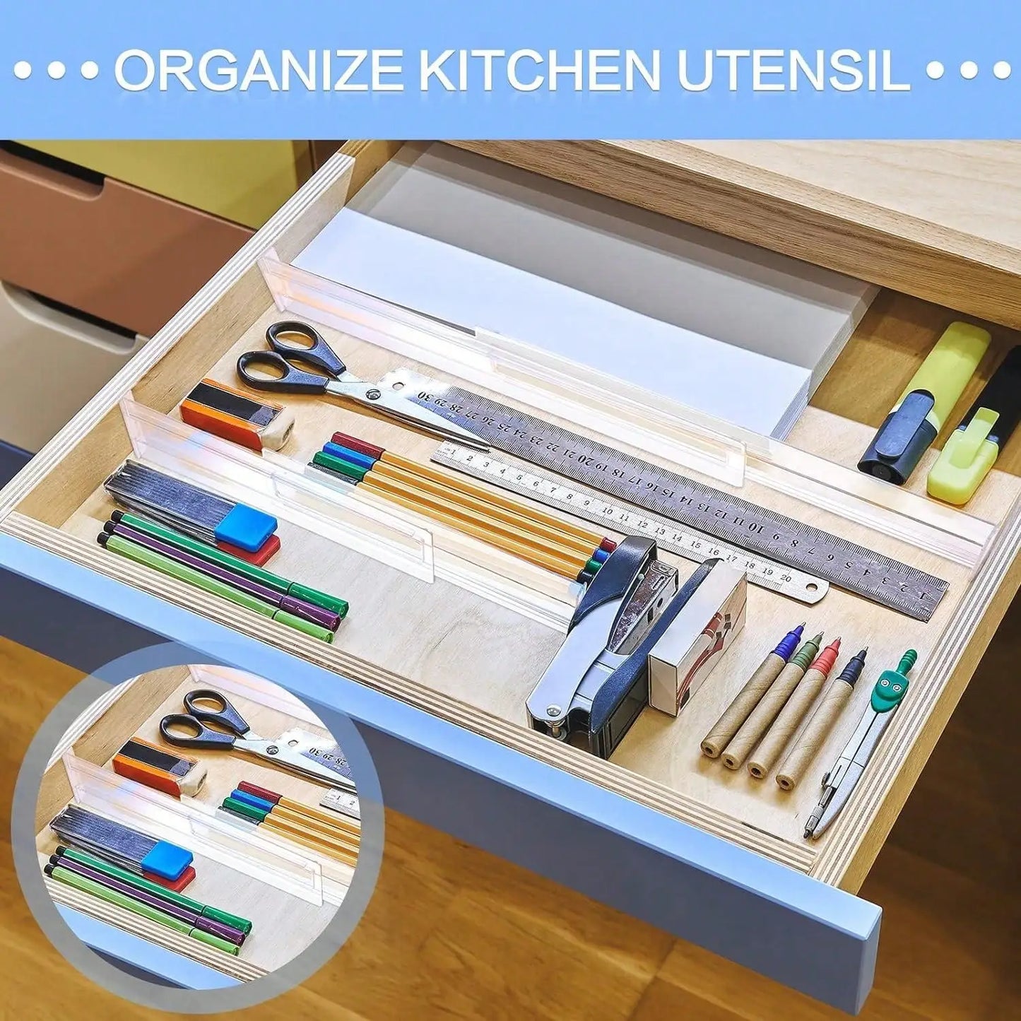 Expandable Drawer Wardrobe Dividers, Clear Plastic Drawer Organizer Partition Plates for Kitchen, Closet & Tools