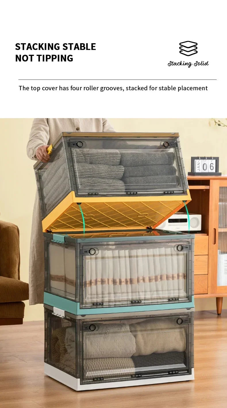 Foldable Storage Trunk, Large Capacity Transparent Storage Box for Wardrobe Clothes & Home Organization